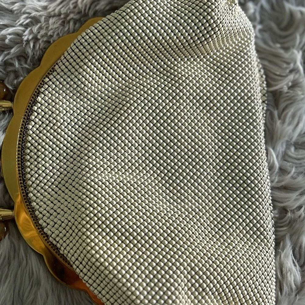 1940s vintage Whiting and Davis mesh Bakelite  top handle beaded bag - Picture 2 of 12
